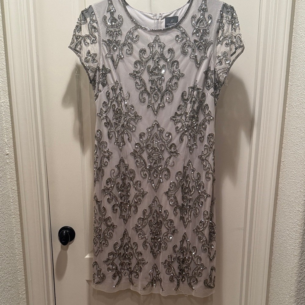 Adrianna Papell Silver Sequin Dress